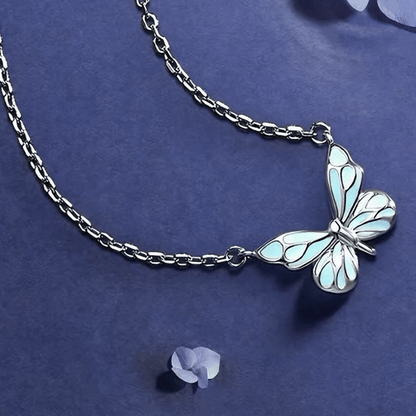 Luminous Dream Blue Butterfly Necklace