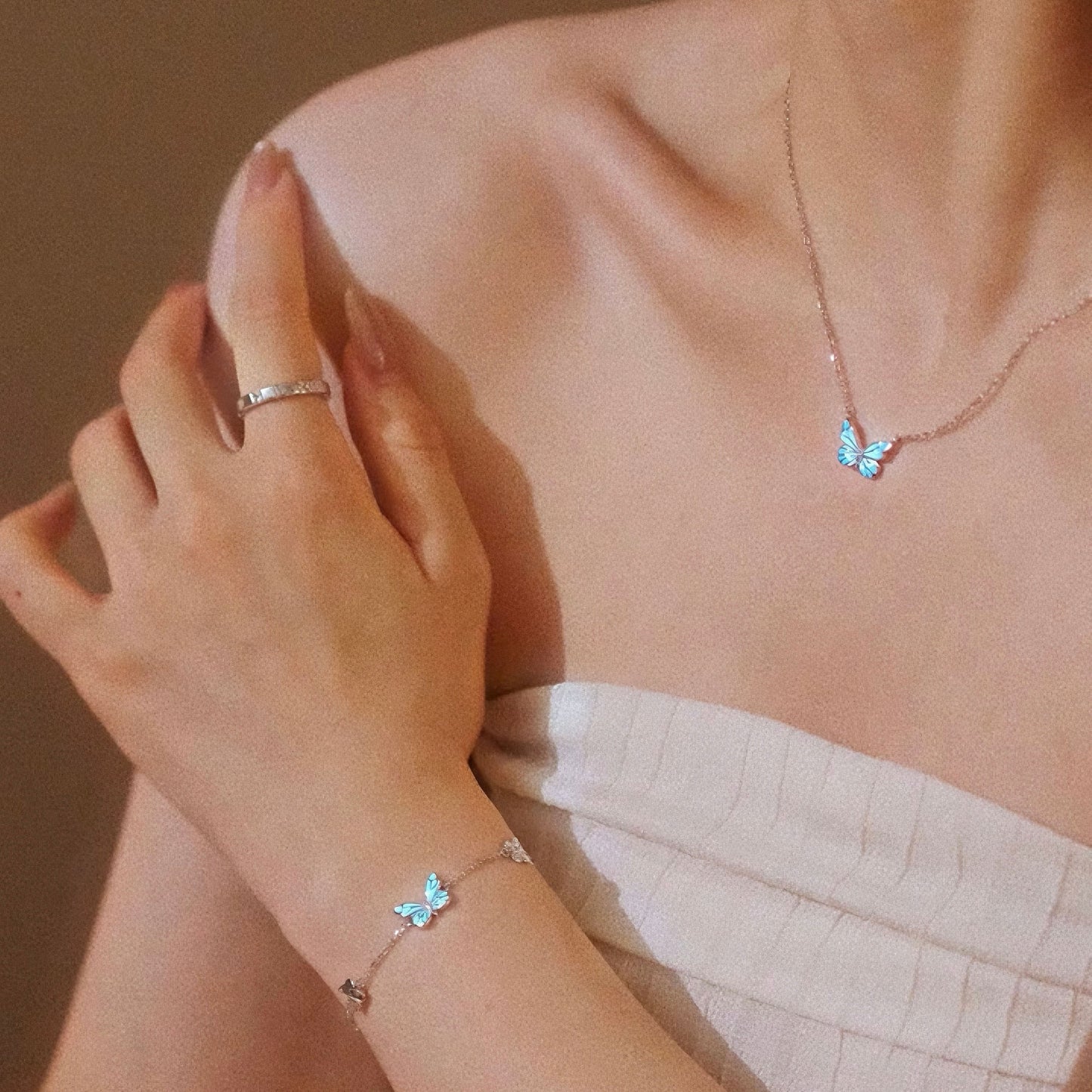 Luminous Dream Blue Butterfly Necklace