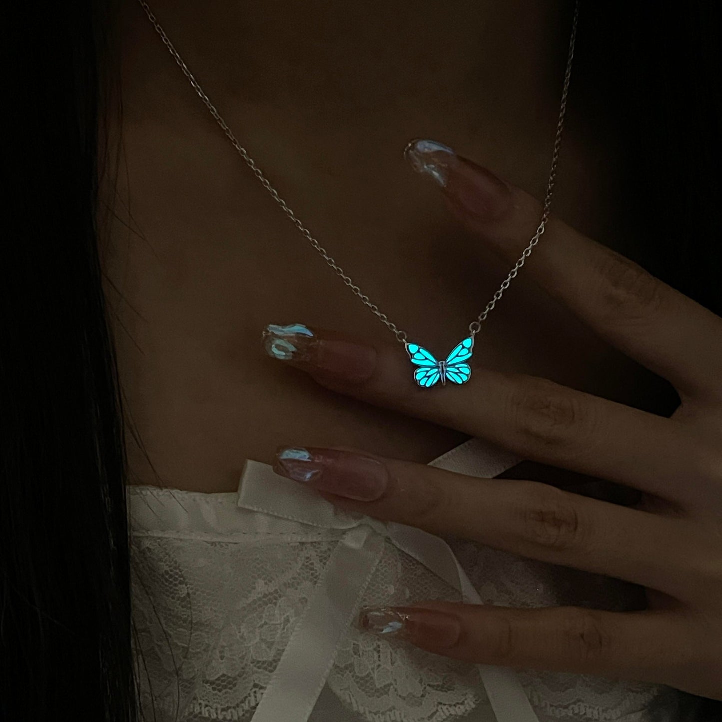 Luminous Dream Blue Butterfly Necklace