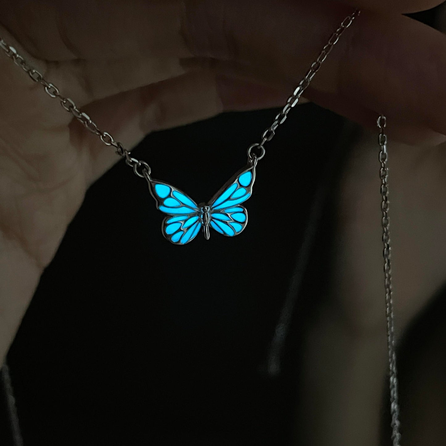 Luminous Dream Blue Butterfly Necklace