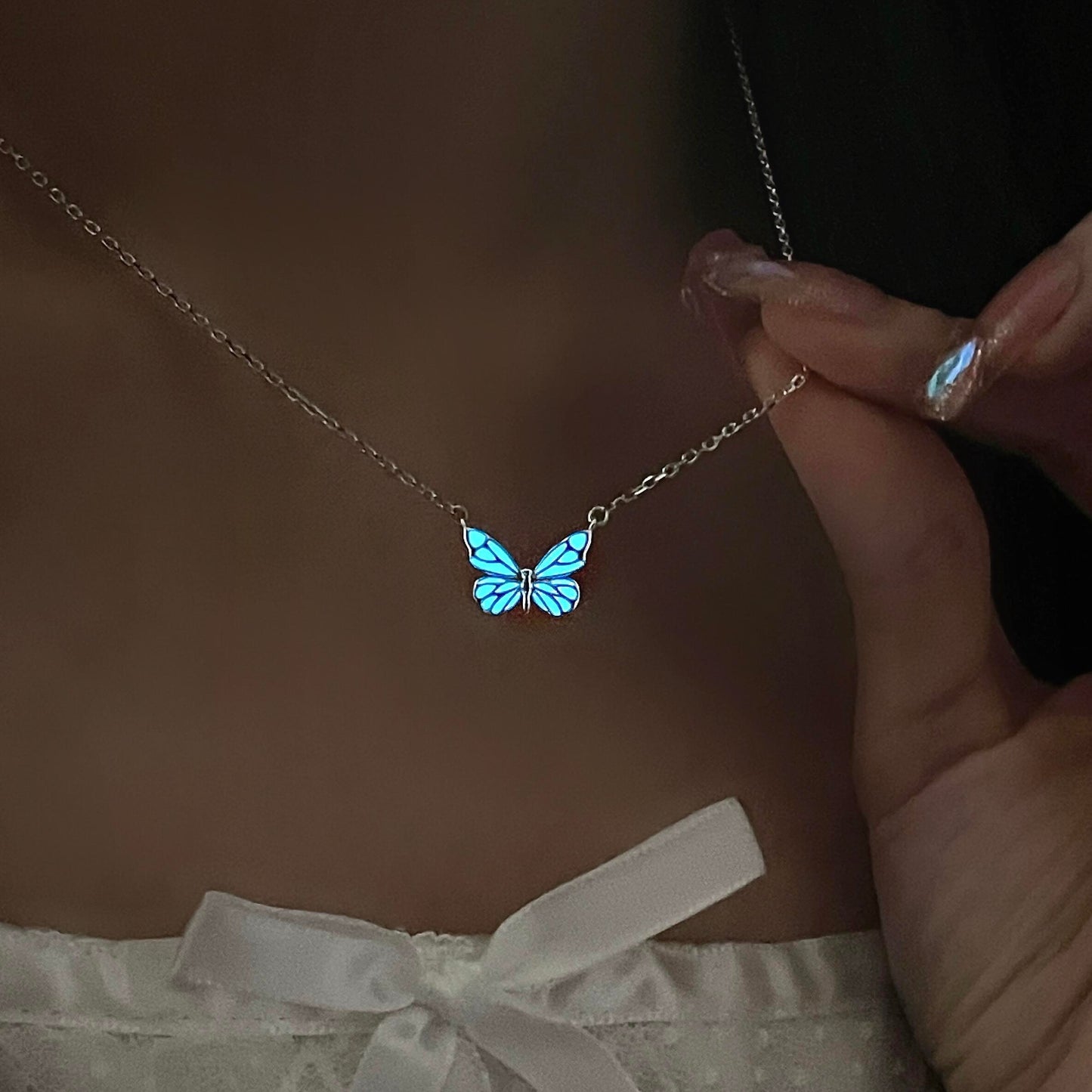 Luminous Dream Blue Butterfly Necklace