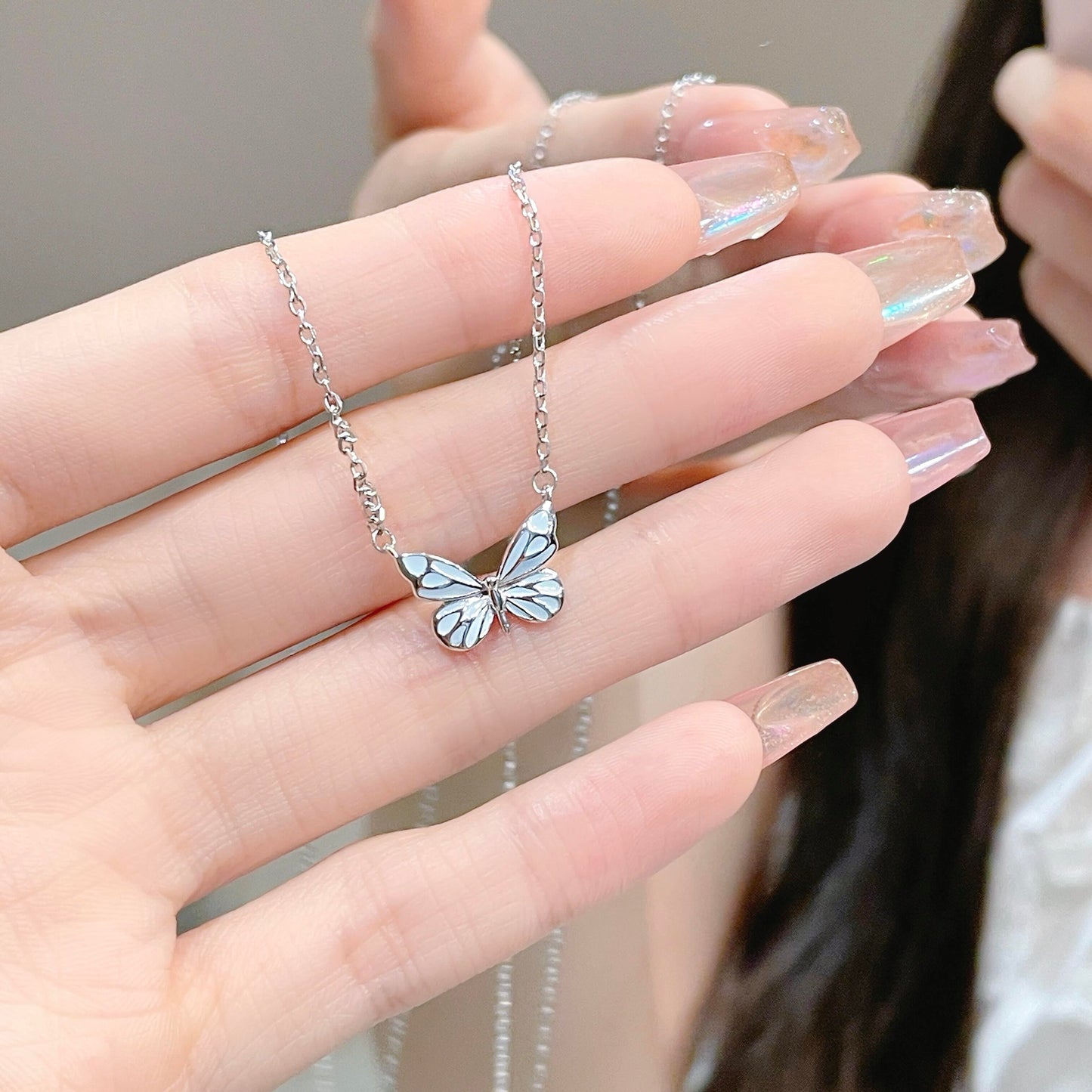 Luminous Dream Blue Butterfly Necklace